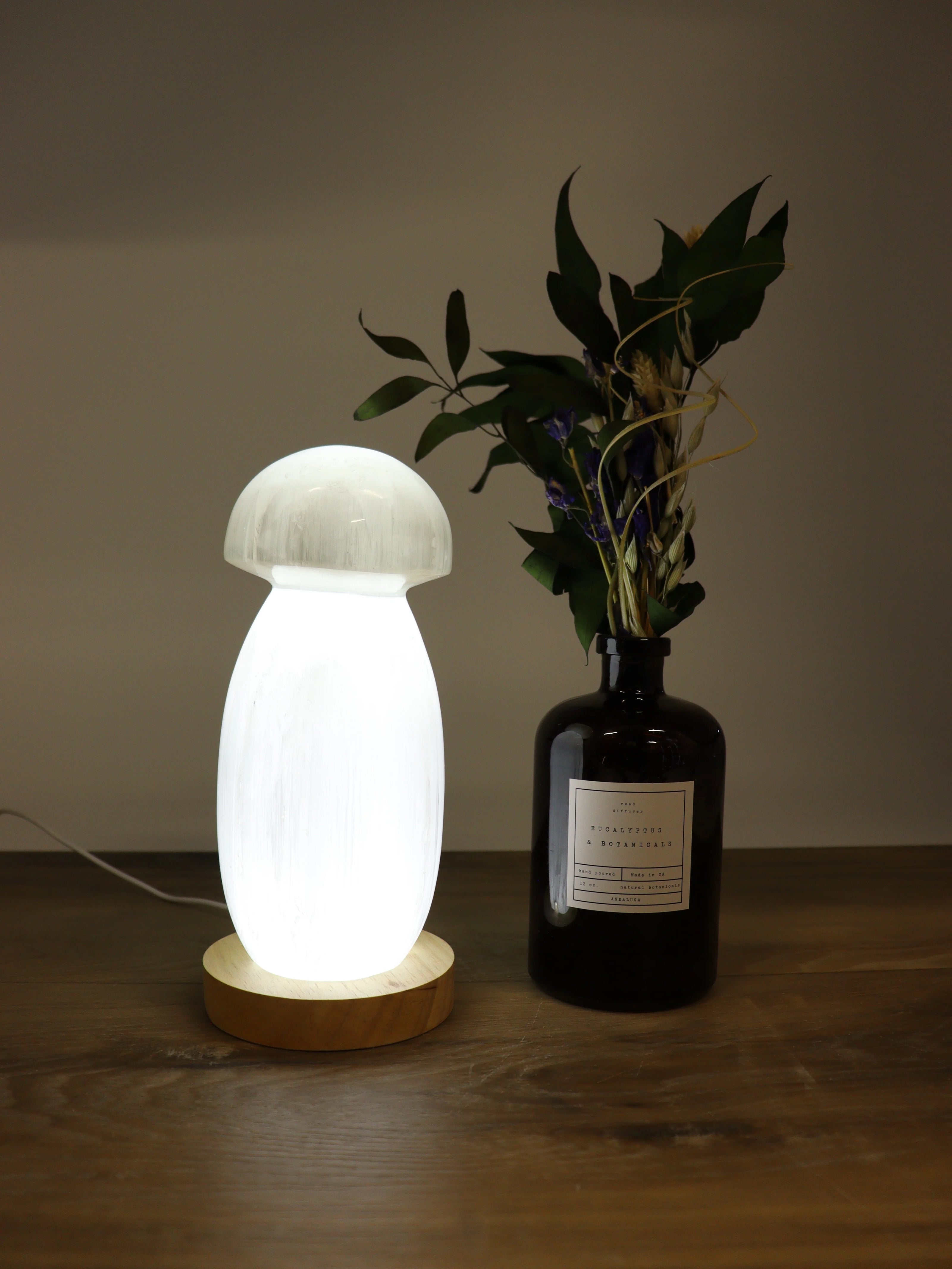 Selenite Mushroom Lamp 20cm with LED Base
