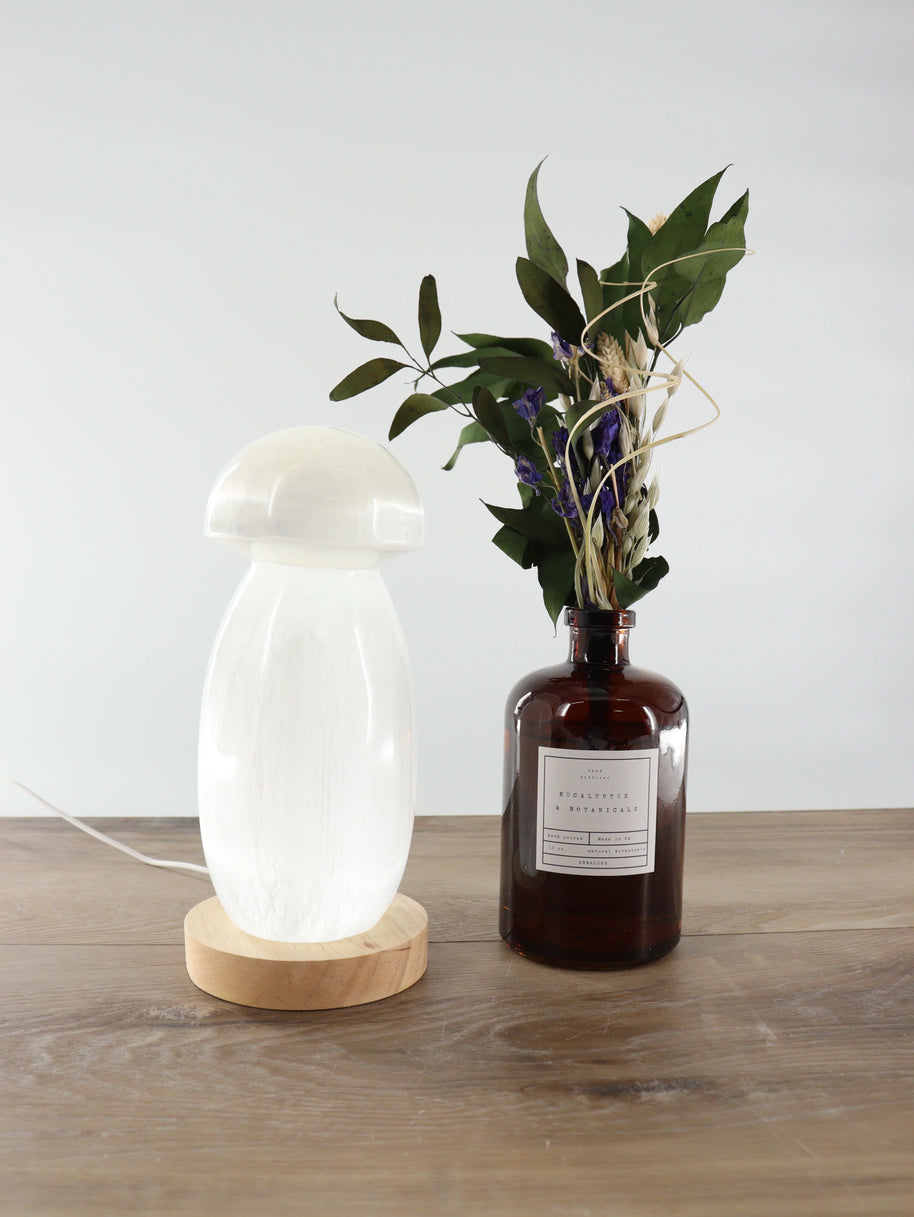 Selenite Mushroom Lamp 20cm with LED Base
