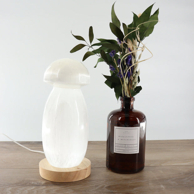 Selenite Mushroom Lamp 20cm with LED Base