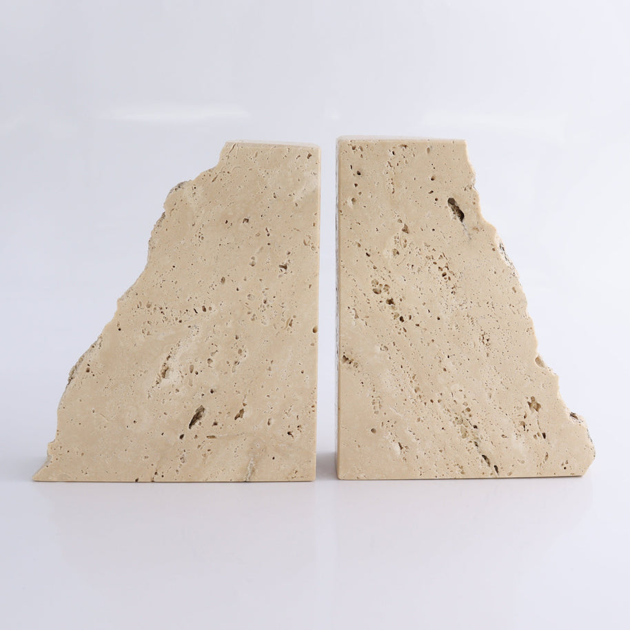 One Pair of Travertine Rough Bookends