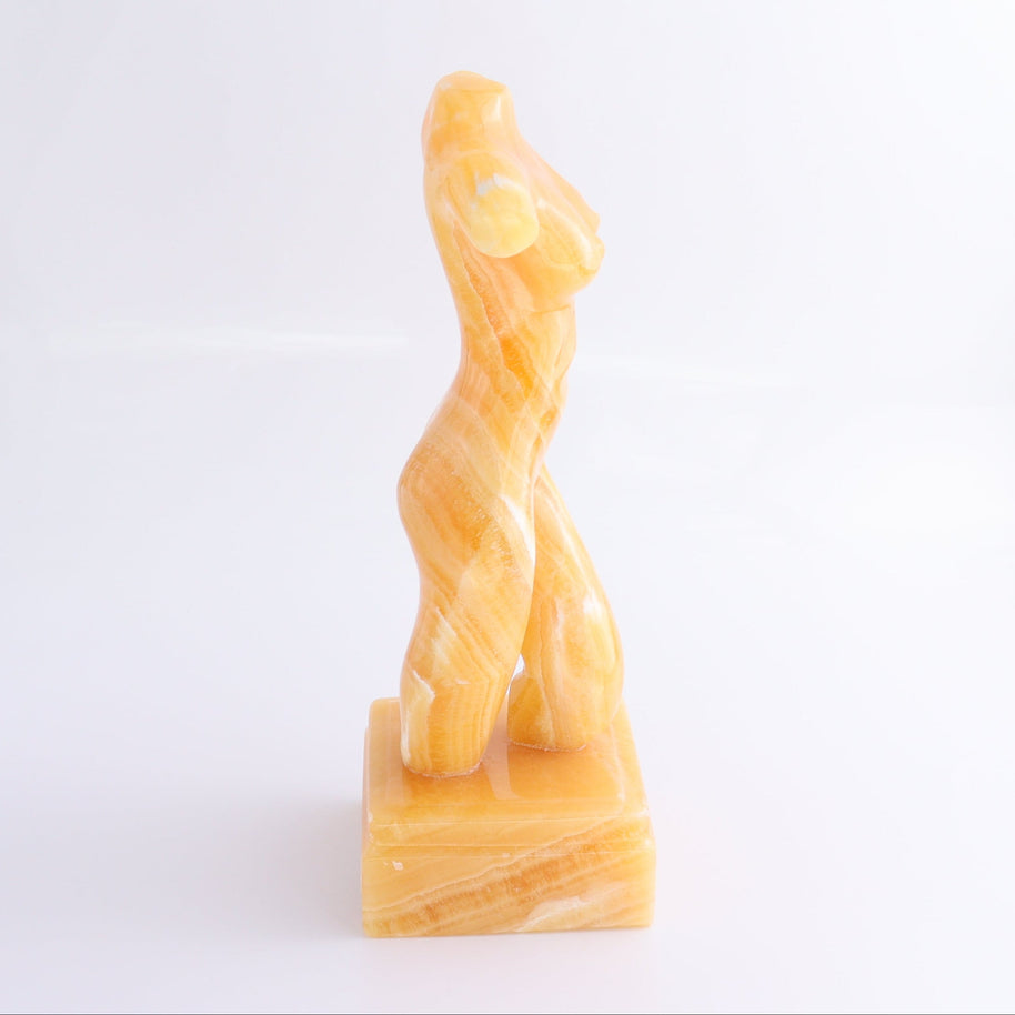 Female Torso Statue Mexican Orange Onyx/Calcite