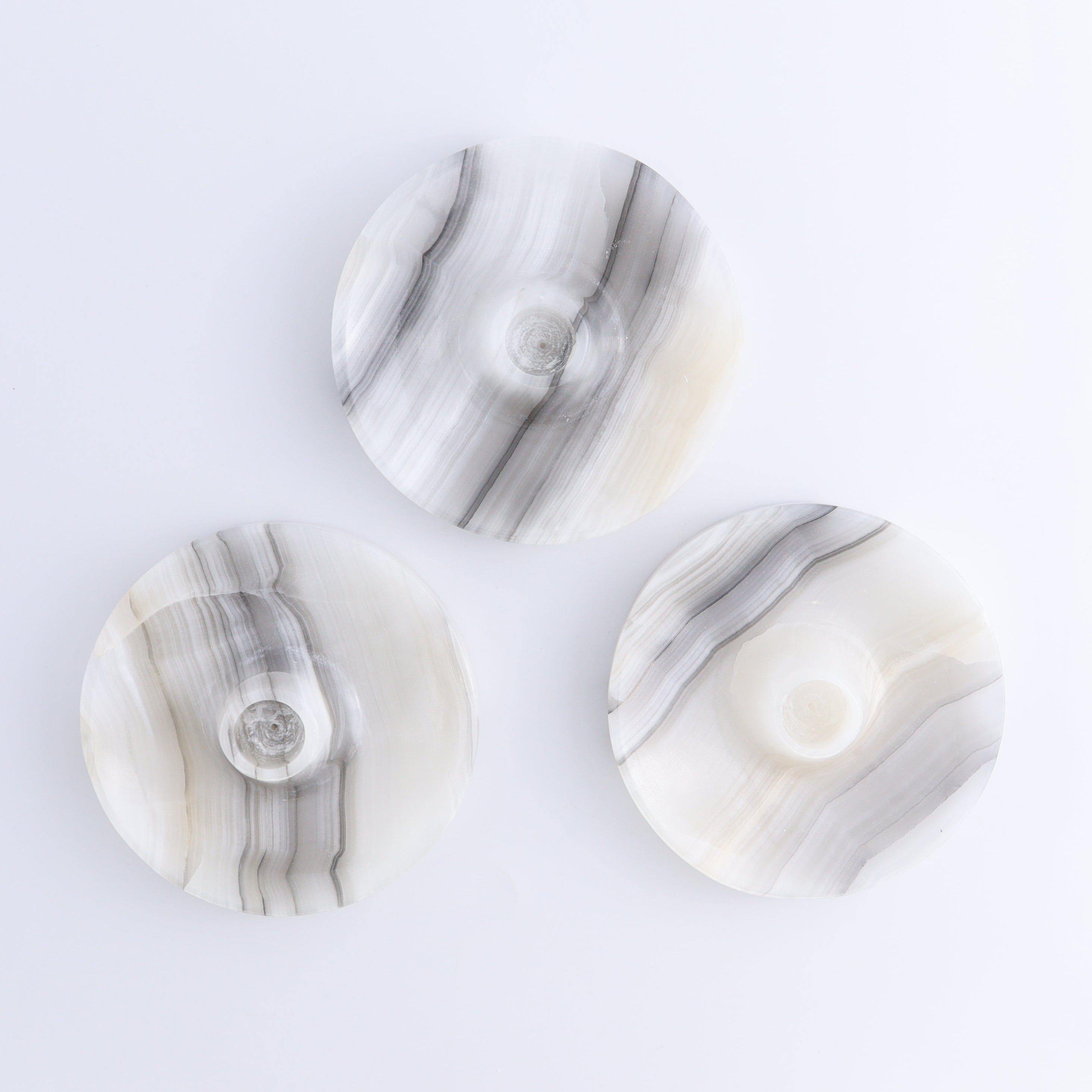 One Palo Santo/Incense/Candle Holder Mexican Onyx/Calcite White & Grey