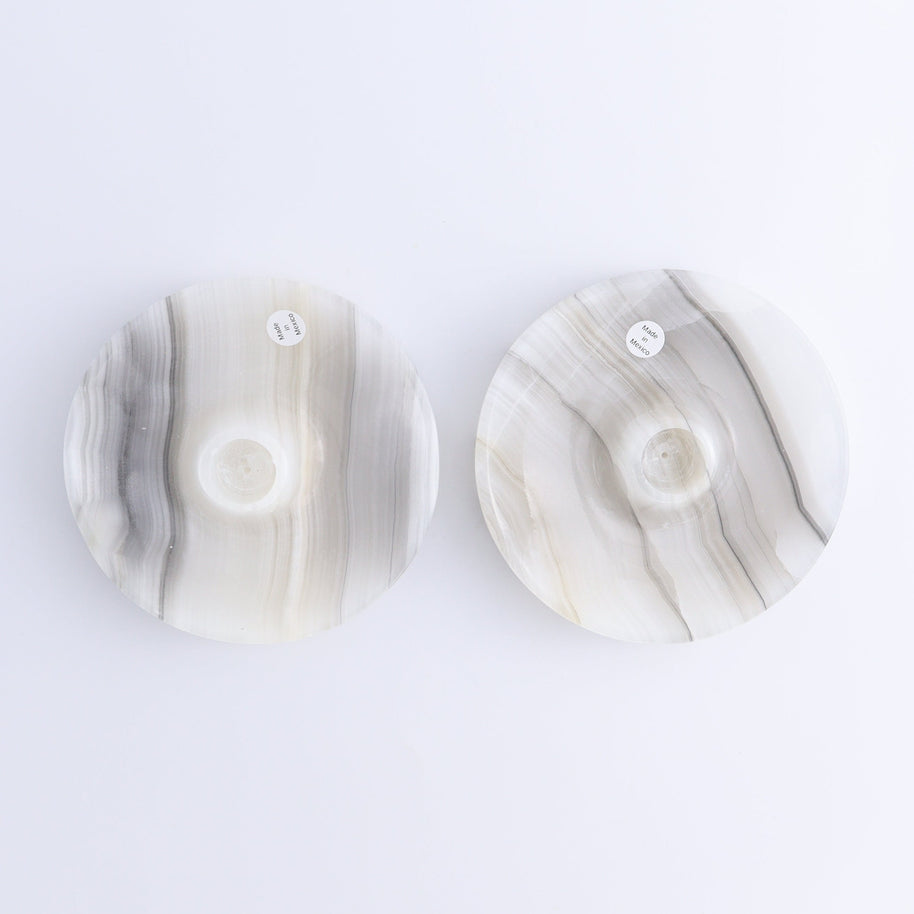 One Palo Santo/Incense/Candle Holder Mexican Onyx/Calcite White & Grey