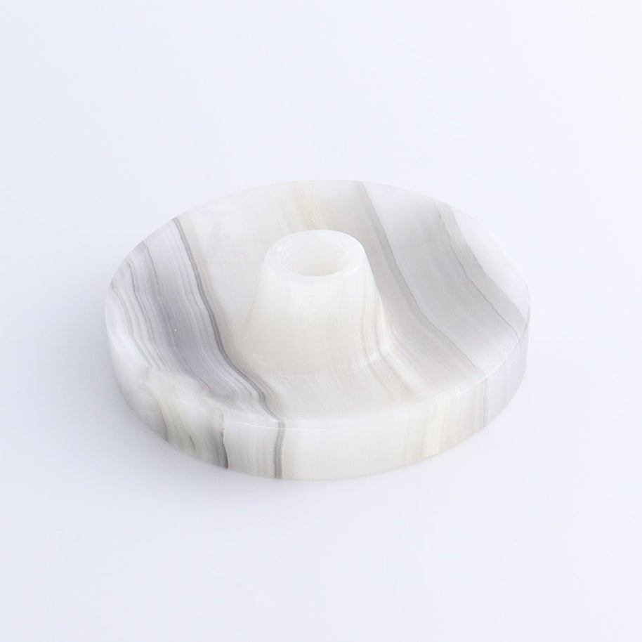 One Palo Santo/Incense/Candle Holder Mexican Onyx/Calcite White & Grey