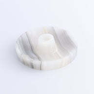 One Palo Santo/Incense/Candle Holder Mexican Onyx/Calcite White & Grey