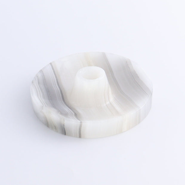 One Palo Santo/Incense/Candle Holder Mexican Onyx/Calcite White & Grey