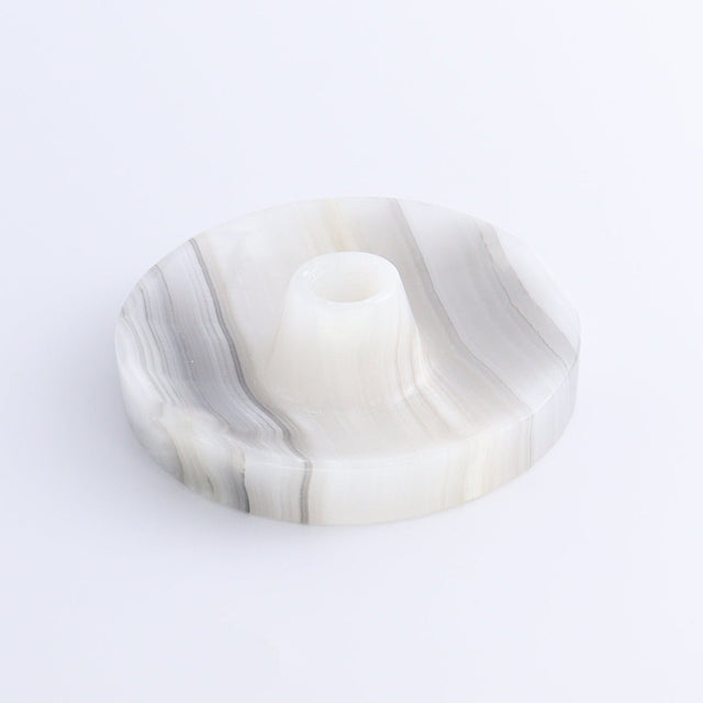 One Palo Santo/Incense/Candle Holder Mexican Onyx/Calcite White & Grey
