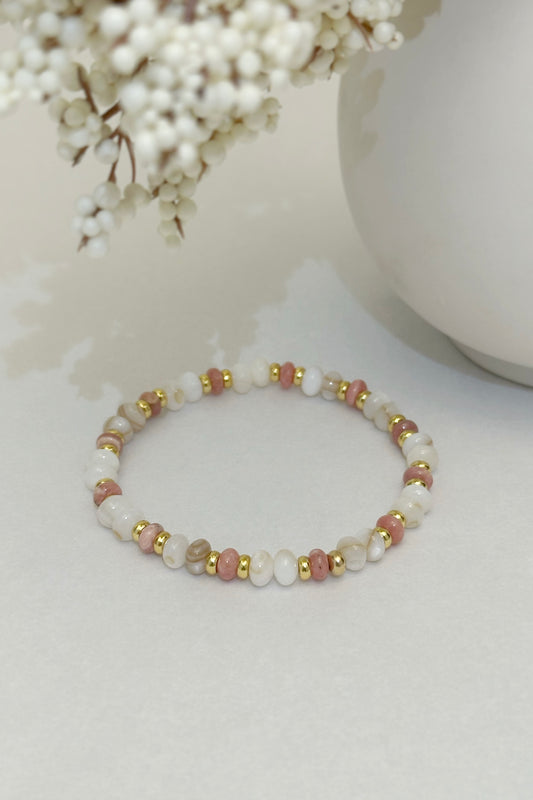 Rhodochrosite and River Shell Bracelet with 14k Gold Filled Accents