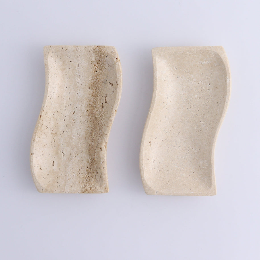 One Travertine Wavy Dish Small
