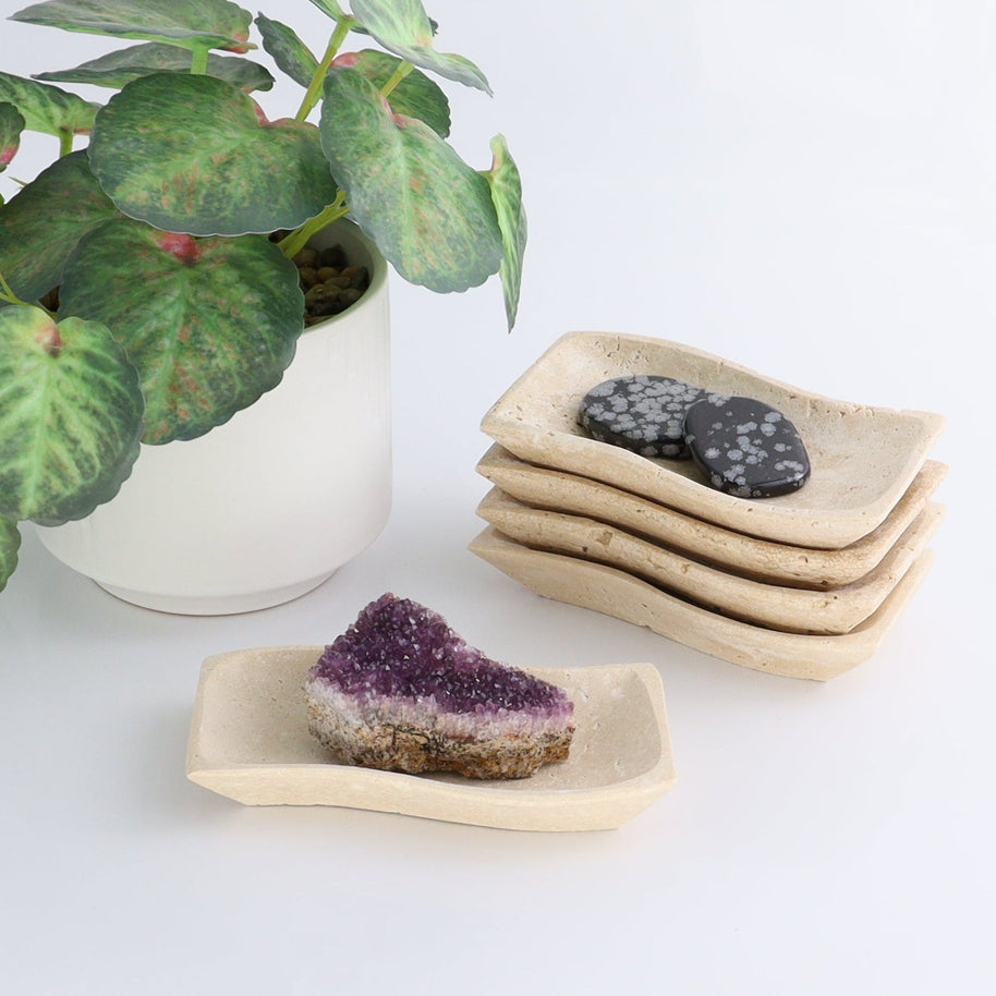 One Travertine Wavy Dish Small