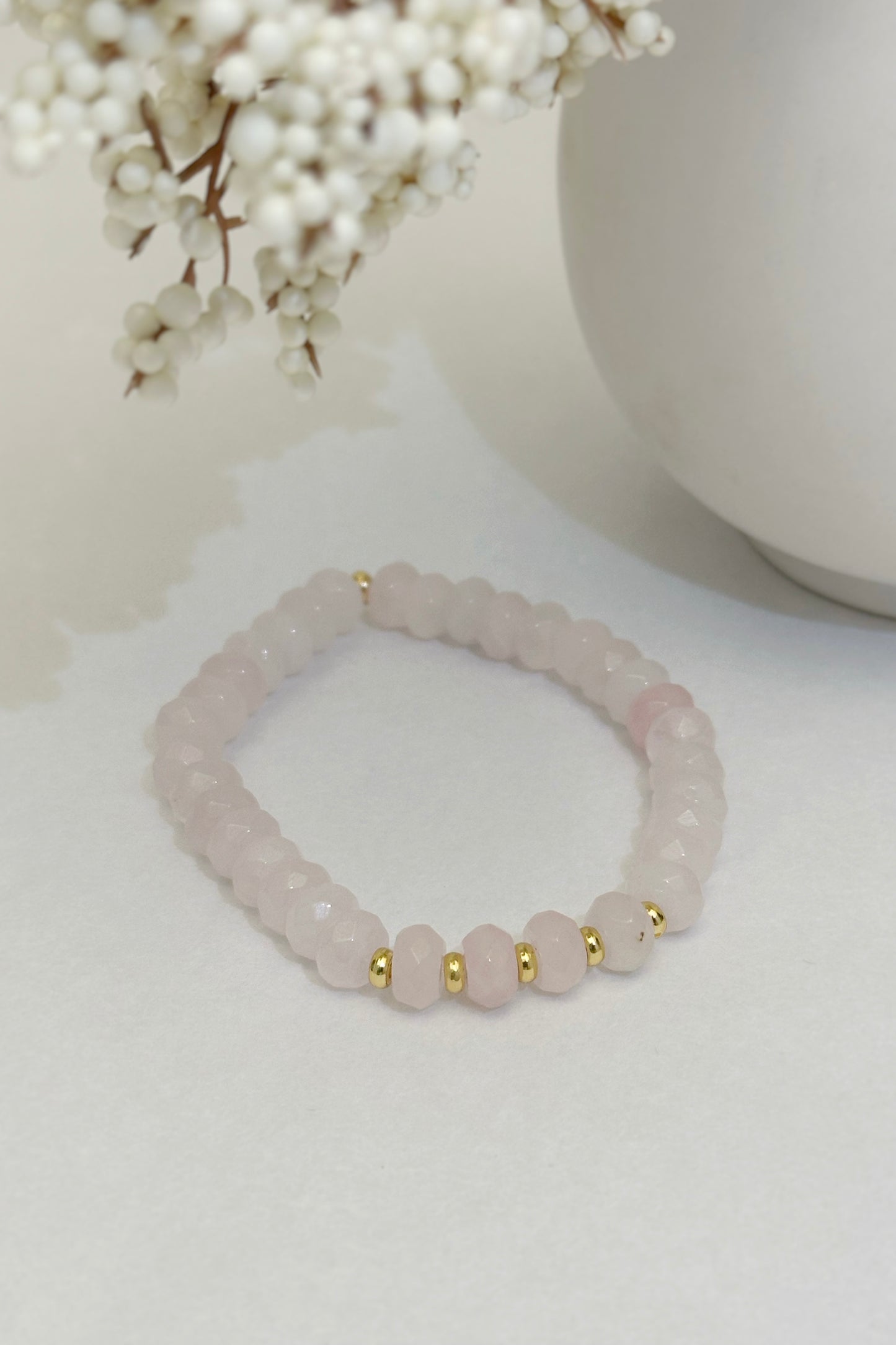 Rose Quartz Bracelet with 14k Gold Filled Accents