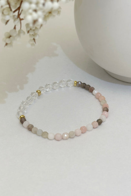Pink Opal, Botswana Agate and Quartz Bracelet with 14k Gold Filled Accents