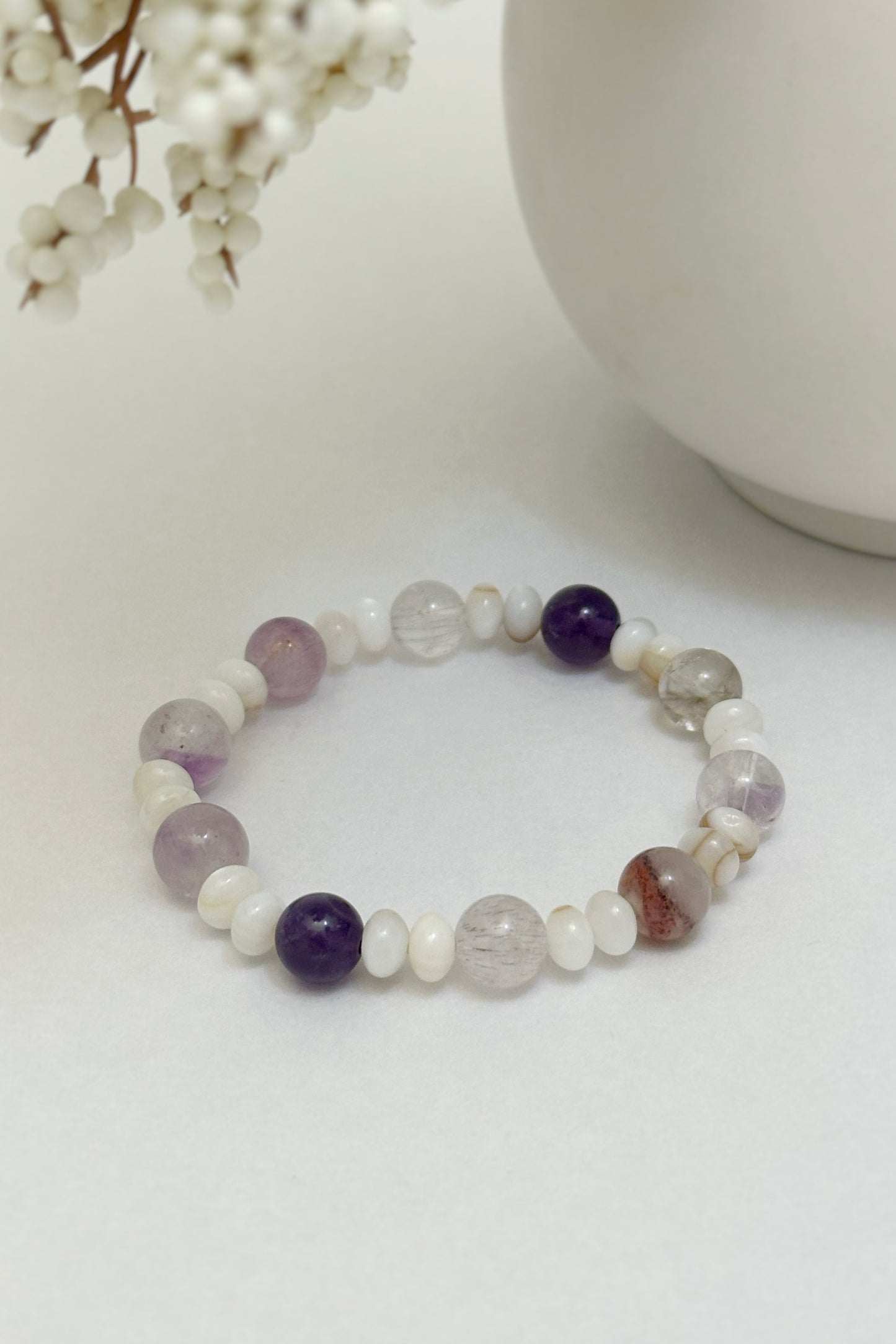 Amethyst, Quartz and River Shell Bracelet