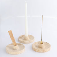 One Travertine Palo Santo/Incense/Candle Holder