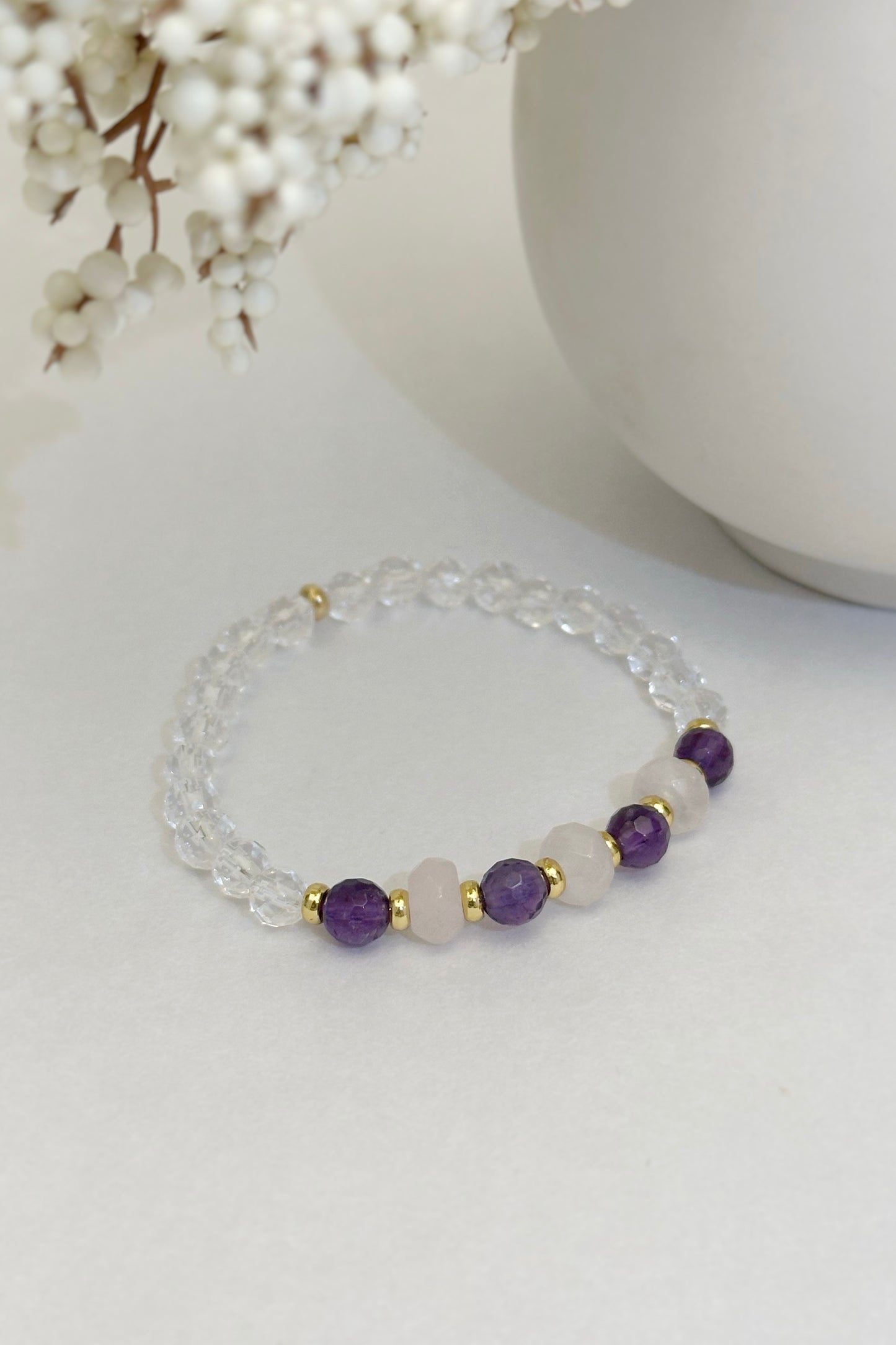 Rose Quartz, Amethyst and Quartz Bracelet with 14k Gold Filled Accents