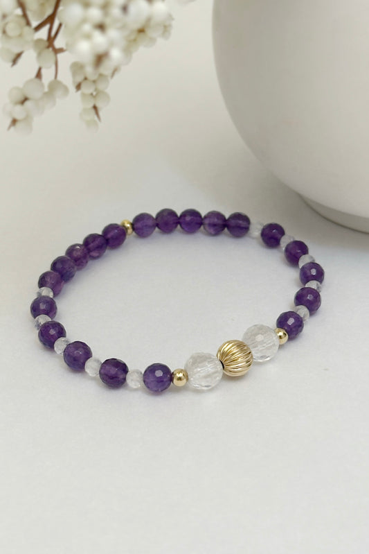 Amethyst and Quartz Bracelet with 14k gold filled accents
