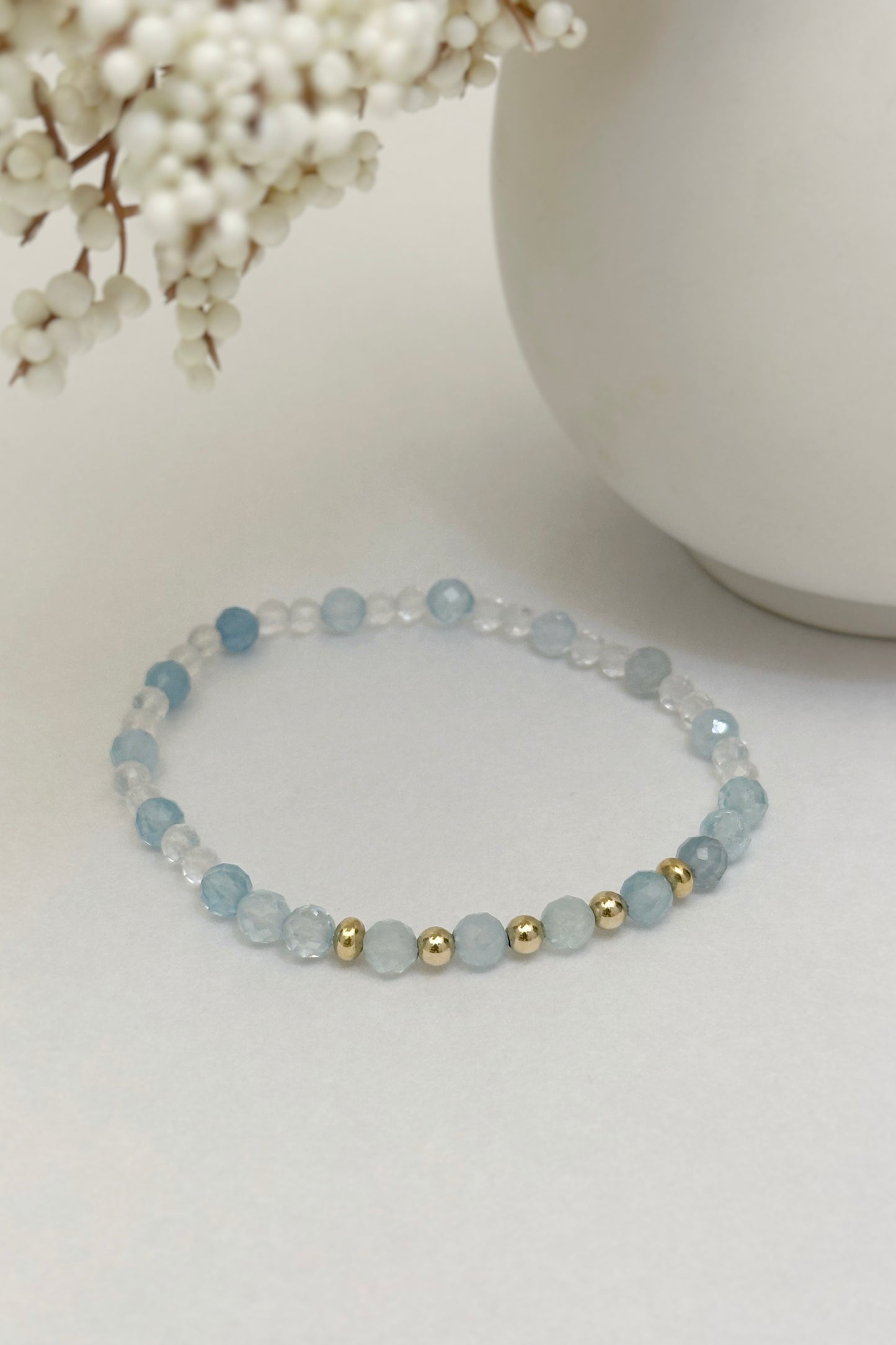 Aquamarine and Quartz Bracelet with 14k Gold Filled Accents