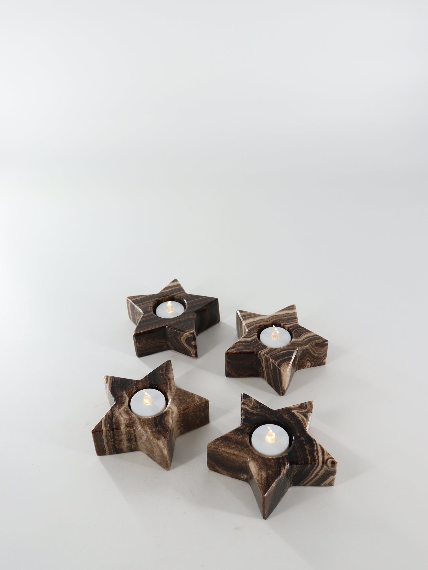 Chocolate Onyx Star Candle Holders Set of 4