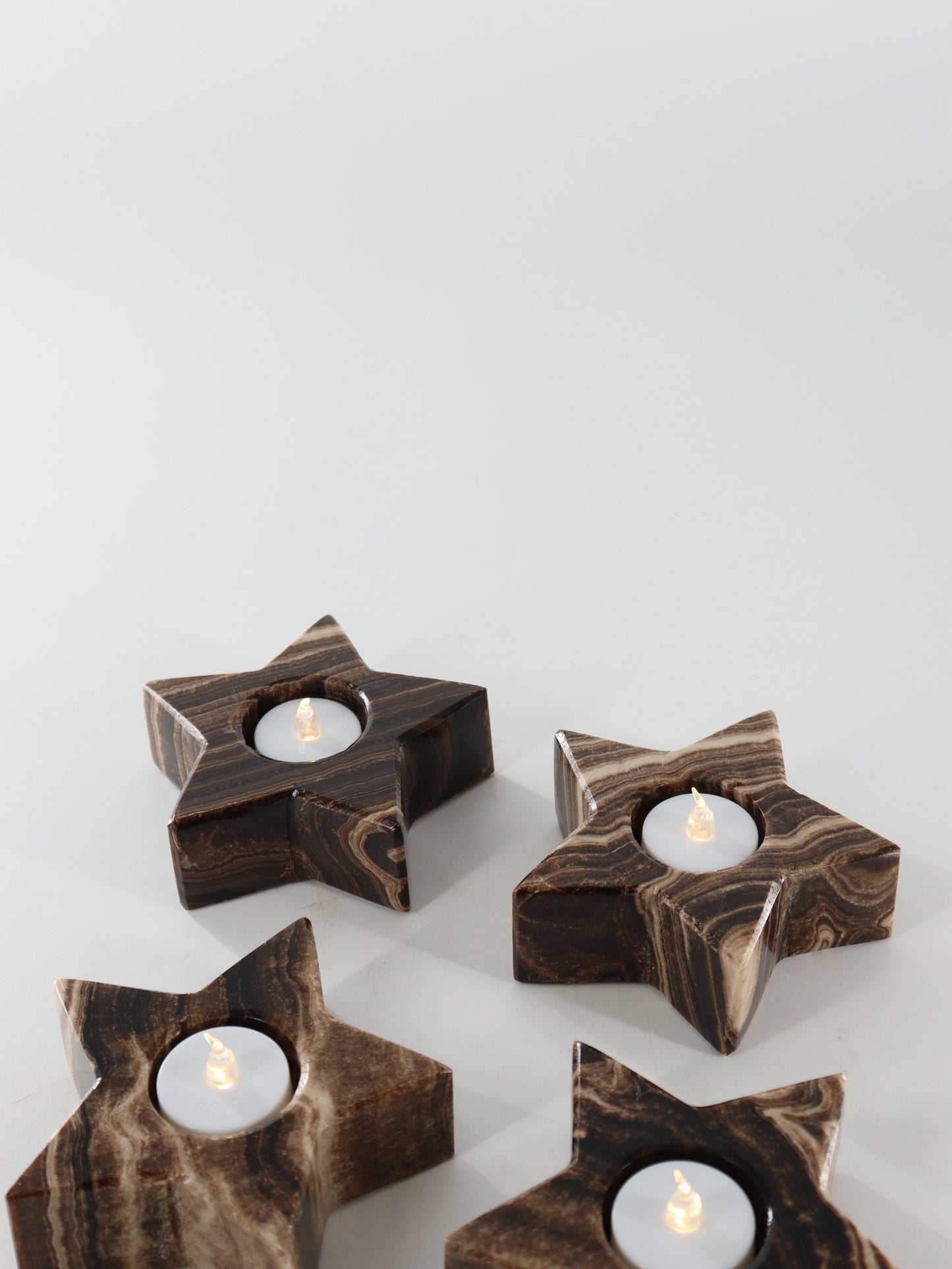 Chocolate Onyx Star Candle Holders Set of 4