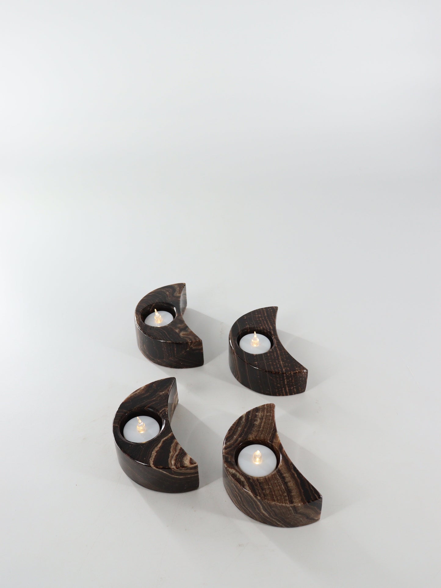 Chocolate Onyx Moon Candle Holders Set of 4