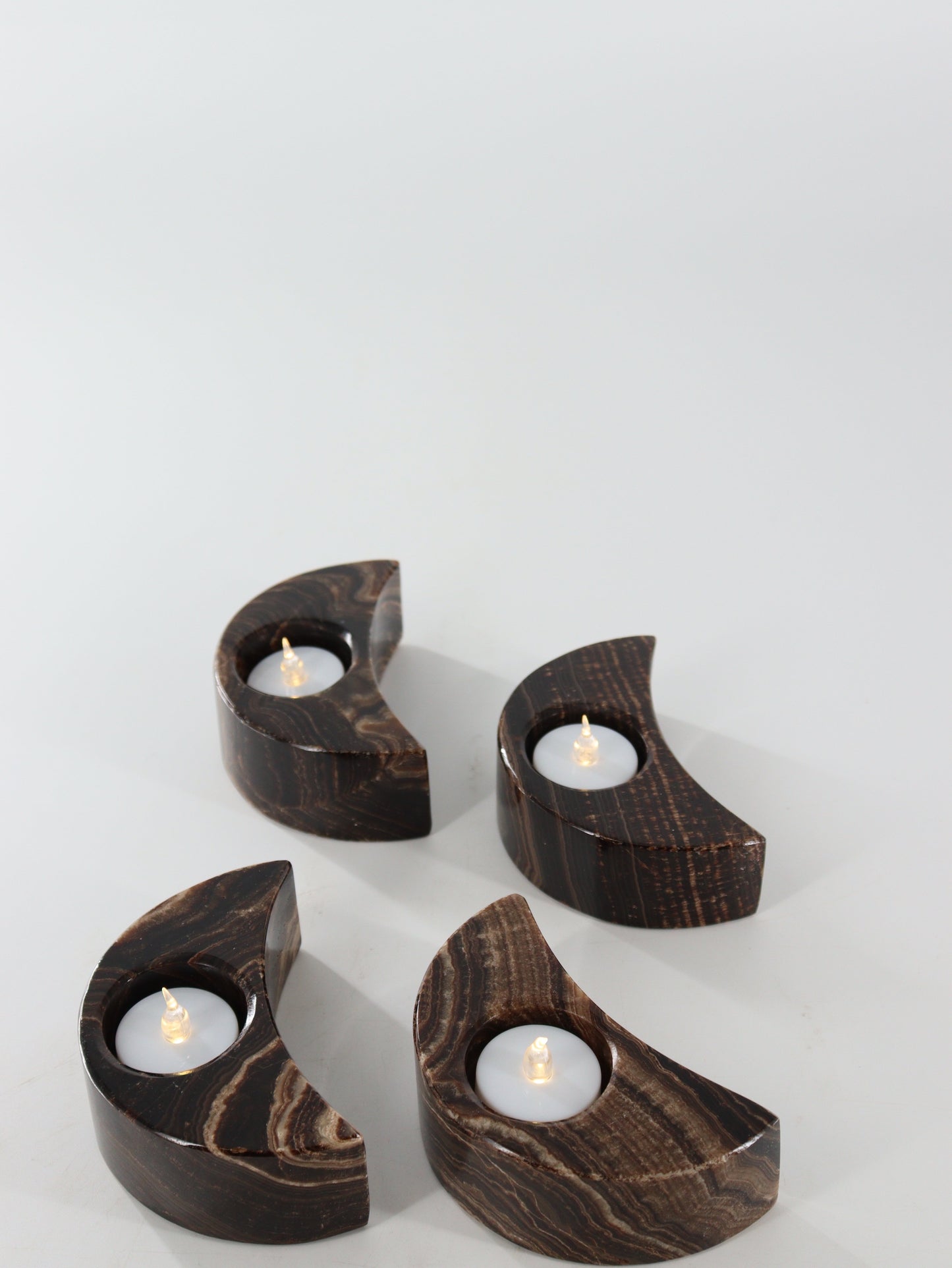 Chocolate Onyx Moon Candle Holders Set of 4