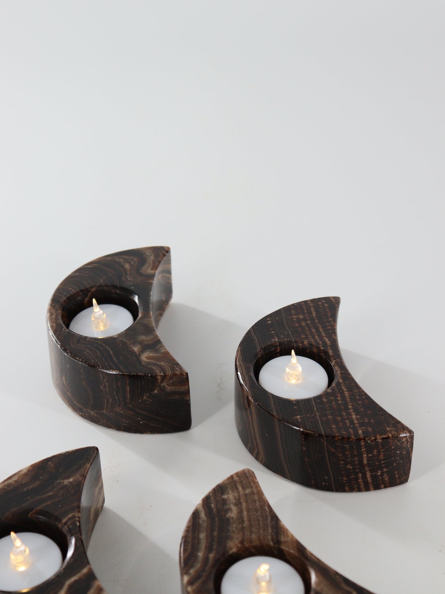 Chocolate Onyx Moon Candle Holders Set of 4