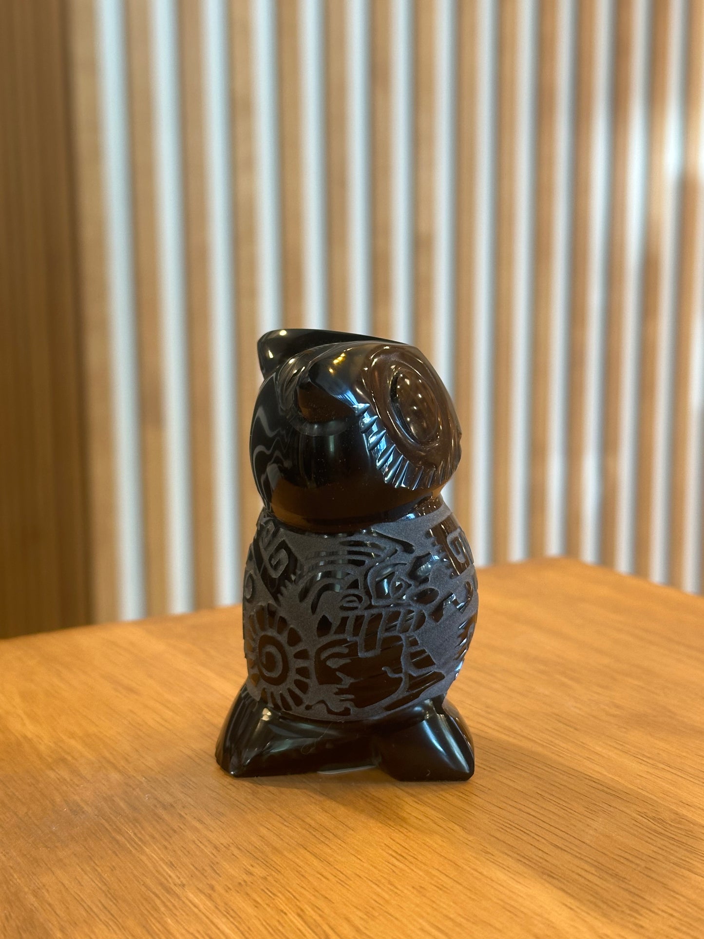 Engraved Obsidian Owl