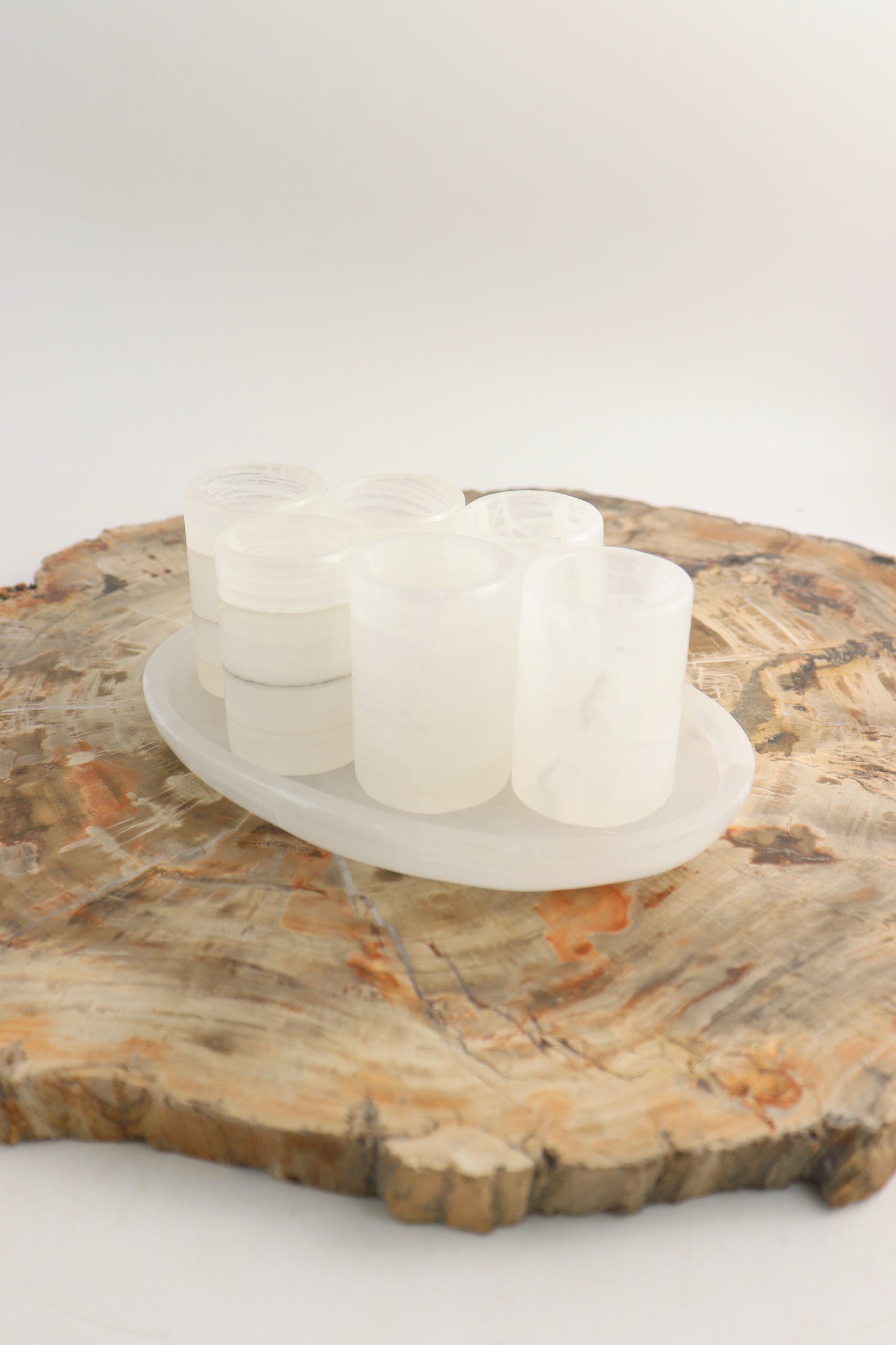 White Onyx Shot Glass Set with Plate